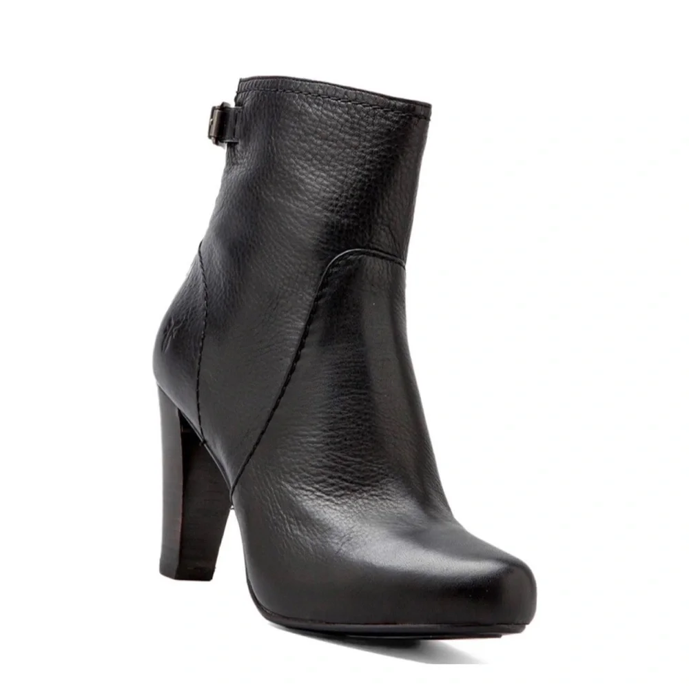Frye Marissa Zip Short Grey/Taupe Leather Almond Toe Wood Heeled Ankle Booties - Picture 5 of 15